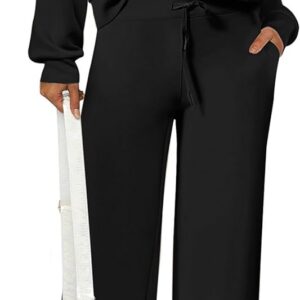 PRETTYGARDEN Women's 2 Piece Outfits Casual Lapel Half Zip Sweatshirts and Wide Leg Pants Tracksuit Sets