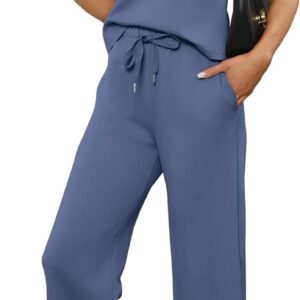 SAMPEEL Two Piece Sets for Women Summer Outfits Lounge Sets Mock Neck Tops Wide Leg Crop Pants Vacation Travel Outfits