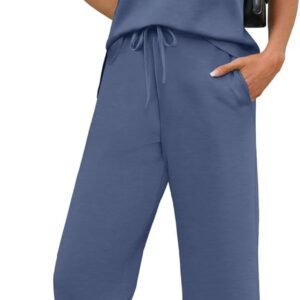 WIHOLL Two Piece Sets for Women Summer Outfits Matching Lounge Sets Wide Leg Crop Pants Vacation Travel