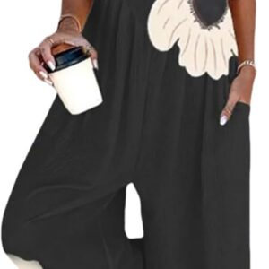Women's Jumpsuits 2026 Summer Floral Overalls One Piece Outfits Sleeveless Wide Leg Pants Rompers with Pockets