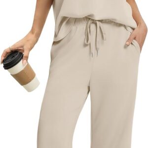 Sampeel Two Piece Sets for Women Summer Outfits Oversized Wide Leg Crop Pants Lounge Sets Airport Beach Vacation Clothes