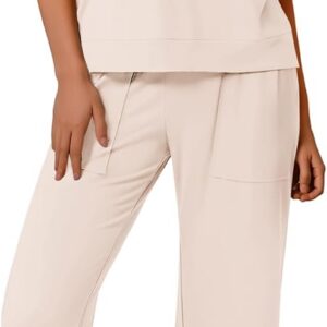 Ekouaer Womens Pajama Sets Lounge Sets for Women Two Piece Outfits Short Sleeve Tops and Wide Leg Pants with Large Pockets