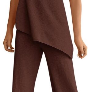 Tankaneo Womens 2 Piece Outfits Asymmetrical Tube Top Wide Leg Pants Knit Vacation Travel 2026 Matching Lounge Sets