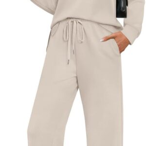 WIHOLL Two Piece Sets for Women Spring Travel Vacation Outfits 2026 Long Sleeve Lounge Sets Side Slit Wide Leg Pants S-3XL