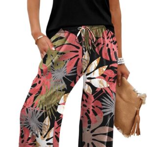 WIHOLL Two Piece Set for Women Summer Spring Outfits Cruise Travel Airport Beach Vacation Mock Neck Wide Leg Pants Set