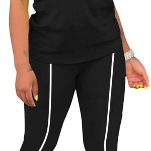 STOLKISS Women 2 Piece Outfits Summer Workout Sweatsuit Striped Short Sleeve Long Flare Pants Casual Travel Tracksuit
